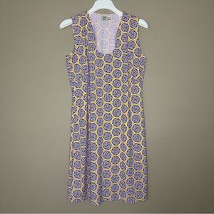 Katherine Way Purple Gold Dress Stretchy Sleeveless Women L Preppy Golf Casual